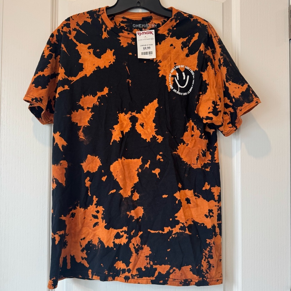 M Chemistry Orange and Black Choose Happy Tie-Dye Men's Shirt